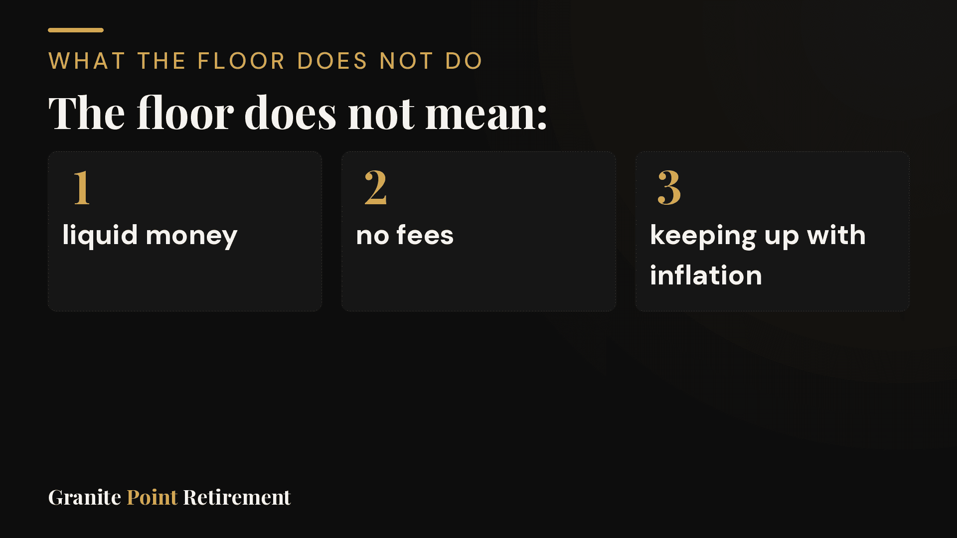 The floor does not mean: liquid money, no fees, keeping up with inflation